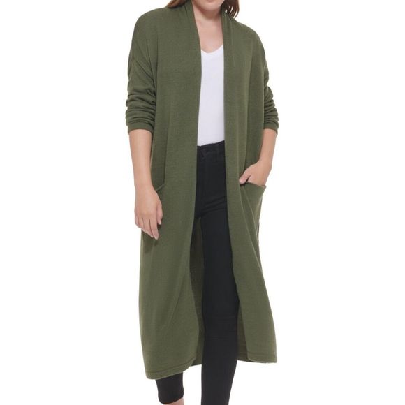 Calvin Klein Jeans CJ2R0107 Women's Sz M Green Open-Front L/S Maxi Cardigan $130 - Picture 1 of 5
